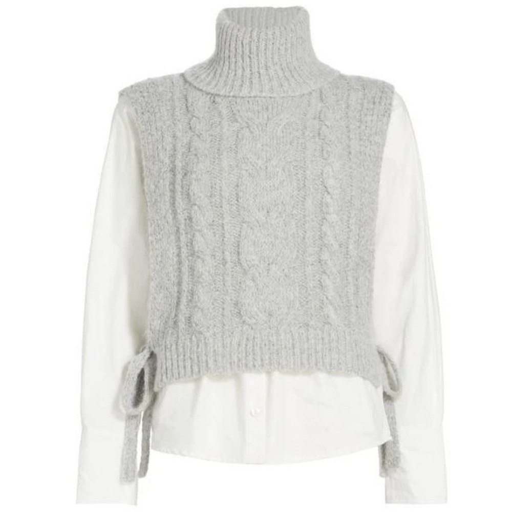 EN SAISON Waverly Gray Cable Knit Turtleneck Sweater Vest with Shirt - SM